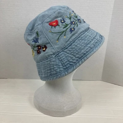 Sombrero TLC Directo Mujer Azul Denim Algodón Cubo Pescador Sol Bordado Floral Foto 1 de 4