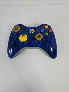 Custom Xbox 360 Controller Blue Zombies Bullet Buttons Parts Or Repair Only - Picture 1 of 7