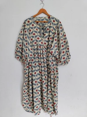 Многоцветный ручной блок печати большого размера Midi платье индийский богемный хлопок платье - Изображение 1 из 4