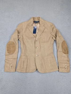 Blazer Ralph Lauren Mujer 2 Tostado Lino Seda Capetown Codo Parche Hecho en Italia Foto 1 de 4