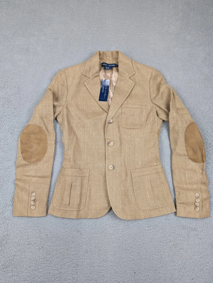 Blazer Ralph Lauren Mujer 2 Tostado Lino Seda Capetown Codo Parche Hecho en Italia Foto 1 de 4