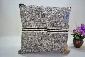 Traditional Gray Hand Knotted Kilim Pillow, 16x16in, Antique Gray Retro Pillow, - Picture 1 of 10