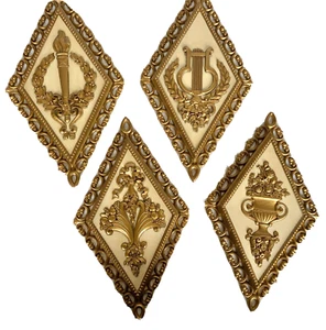 4er Set Vintage MCM Homco 1971 Hollywood Regency Wandschilder Gold & Creme, Diamant - Bild 1 von 8