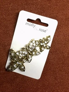 MOLLY ROSE Gold Crystal Barrette 7.5cm Hair Clip Butterfly Design - Picture 1 of 6