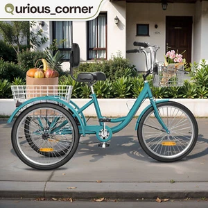26" Adult Tricycle Trike 3 Wheels Bicycle Single 1 Front Rear Basket Mint Green - Picture 1 of 11