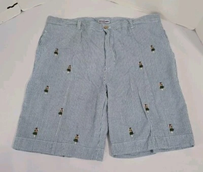 Pantalones Cortos BARRY BRICKEN Para Hombre Talla 40 Azul Rayas Seersucker Bordados Hula Niña Foto 1 de 4