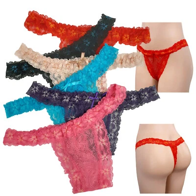 6 Women Silky Lace Lingerie Sexy thong Underwear Thong Panties SIZE MEDIUM (5-6) - Image 1 of 4