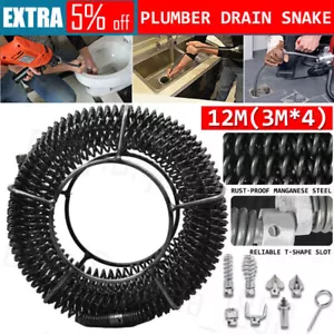 12m Drain Snake Pipe Sewer Cleaner Electric Unblocker Sink Pipeline 6 Drill Bit - Picture 1 of 12