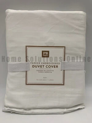 Funda nórdica Pottery Barn Teen Parker bordada de satén gris claro doble #A1380 Foto 1 de 4
