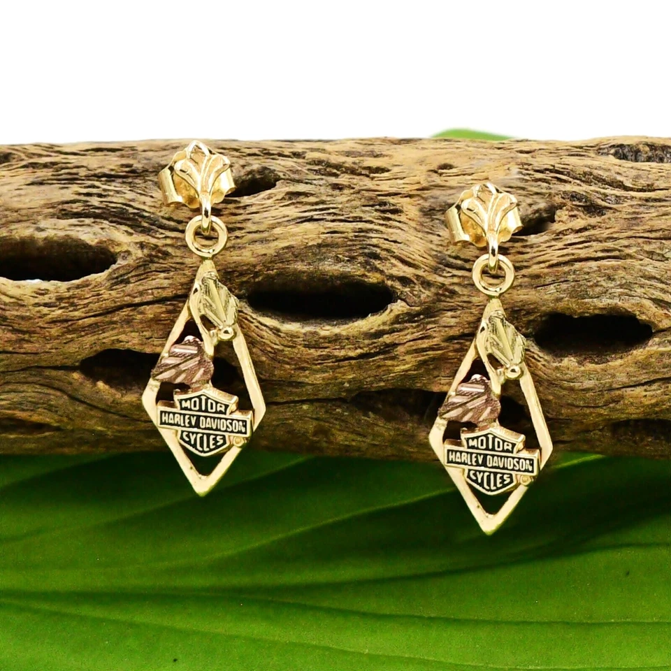 14k Tri Color Gold Harley Davidson Motor Cycles Dangle/Drop Earrings - Image 1 of 4