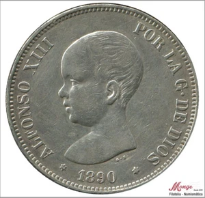 España - Alfonso XIII 5 pesetas 1890 (*18*90) MPM - 24,95 gr. plata Foto - Bild 1 von 2