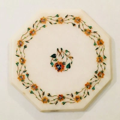 12" x 12" Marble side Table Top Pietra dura stones Inlay work Home Decorative - Image 1 of 4