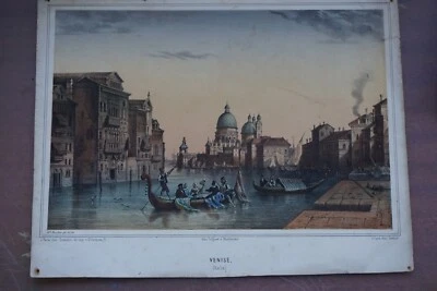 BELLE LITHO COULEUR XIX° PAYSAGE VENISE ITALIE VENEZIA CANAL NAPOLEON III - Photo 1/4