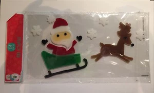 NEW Christmas Santa, Sleigh & Reindeer Snowflakes window Gel Clings 14 pcs Decor - Picture 1 of 2