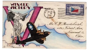 #910 Dorothy Knapp Hand Painted Cachet #17 Winged Victory - WWII Patriotic - Picture 1 of 2