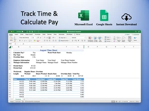 Monthly Timesheet Template for Excel & Google Sheets - Dynamic Pay Calculation - Picture 1 of 10