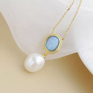L06 Halskette Barockperle ein Hauch von Wunder bunter Opal Silber 925 vergoldet - Bild 1 von 9