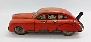 1940-50s Red Car lithographed car tin toy with clockwork & Key, Made in Britain - Picture 1 of 6