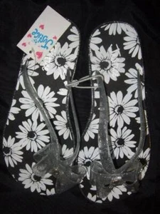 NWT ~ JUSTICE Daisy flip-flops sandals Clear silver glitter bow Girls youth 5 - Picture 1 of 3