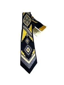 Steven Land 100% Silk Neck Tie Black Gold Gray Baroque with Pocket Square 60” - Picture 1 of 7