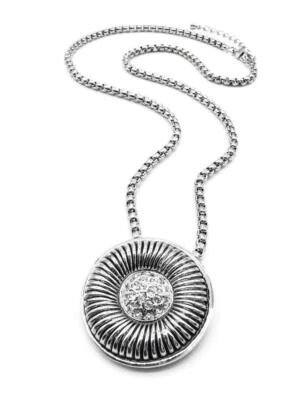 ÚNICO Collar Cadena Caja Colgante Medallón Redondo Cristales Cable Oro Blanco 18kt Foto 1 de 4