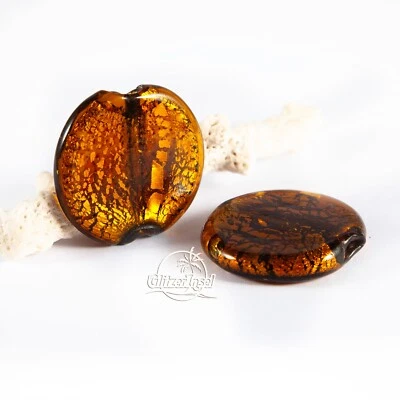 2x Glasperlen Lampwork Silberfolie Riesig 34mm Handarbeit GlitzerInsel 01020f - Bild 1 von 3