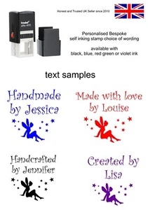 PERSONALISED HANDMADE BY FAIRY STAMP, SELF INKING RUBBER YOUR BUSINESS, NAME - Picture 1 of 4