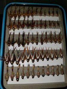 60 #C Top Bead Head Nymph Trout Flies w/box - Quality Trout Fly Box Assortment - Picture 1 of 2