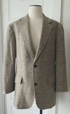 Brooks Brothers Vintage All Wool Tweed Tan Gray Plaid Jacket Sports Coat USA 41R - Image 1 of 4