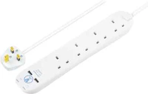 Cable de extensión con puerto USB x 2 - protegido contra sobretensiones - 4 tomas de banda - cable de 3 m - Imagen 1 de 12