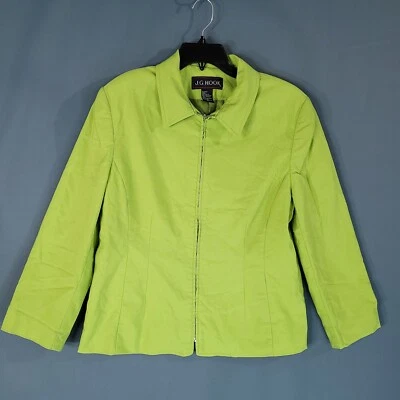 J.G. Chaqueta de mujer Hook cremallera completa manga larga amarillo verde talla 16 Foto 1 de 4
