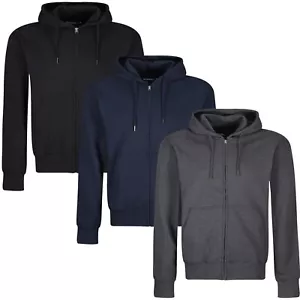 New Mens Hoodies Zip Up Hooded Fleece Zipper Plain Top Jacket Coat Warm Jumper - Picture 1 of 19