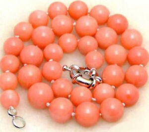 Charm 10mm Pink Orange Coral Color Shell Pearl Round Beads Silver Clasp Necklace