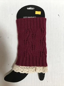 Womens Fashion Knitted With Lace  Leg Warmer/Boot Topper Wine (7-FD-23) - Picture 1 of 4