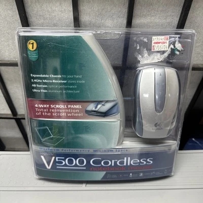 RARE Logitech V500 Cordless USB Optical Notebook Mouse (Silver) - New Sealed - Image 1 of 4