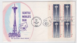 TurtlesTradingPost- Century 21 Expo 1962 FDC #1196- Official Cachet- Plate Block - Picture 1 of 2