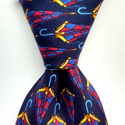 Corbata TIE RACK Hombre 100% Seda ITALIA "Paraguas" Azul Marino/Multi Usada en Excelente Condición Foto 1 de 4