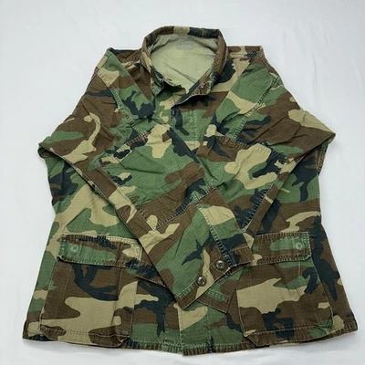 Chaqueta Militar de Colección Años 80 EE. UU. Abrigo Grande Clima Caliente Bosque Camuflaje Combate BDU Foto 1 de 4