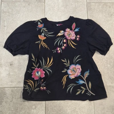 Camisa Johnny Was Mujer Grande Negra Bordada Floral Boho Manga Corta Top Foto 1 de 4