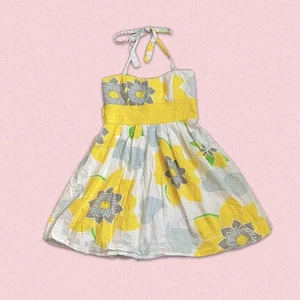 VTG Y2K City Triangles Yellow/White Floral Halter Mini Dress Sz 11 Preppy Fairy - Picture 1 of 4