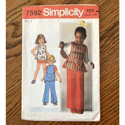 Vintage 1970s Simplicity 7592 Sewing Pattern Size 5 Pants Shorts Tunic COMPLETE - Image 1 of 2
