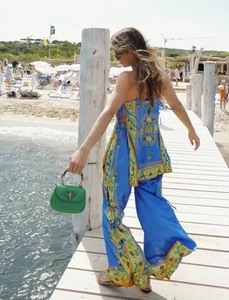 Alemais Pants Size AU 12 /US 8 Linda 100% Silk Blue Wide Leg Floral MINOR FLAWS - Picture 1 of 24