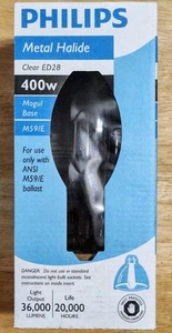 Philips 400W Clear ED28 Metal Halide Bulb Mogul base for M59/E Ballast NIP - Picture 1 of 2