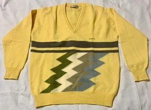 Pringle Leisure Pullover V-neck 80’s Funk Sweater Scotland 100% Wool 42” 107 cm - Picture 1 of 3