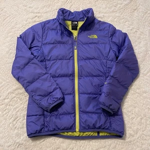 THE NORTH FACE Youth Girls 550 Down Puffer Jacket 10/12 Medium Purple Green - Picture 1 of 7