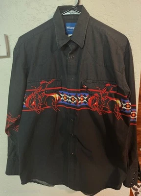 Wrangler Pearl Snap Western - Men's Medium Long Sleeve - Black - Vintage 80s - Image 1 of 4