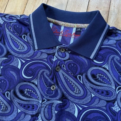 Camisa Polo de Golf Robert Graham Azul/Púrpura Cachemira AOP Psicodélica Para Hombres L Foto 1 de 4