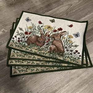4x Set Placemats “Sander” Tapestry Spring Bunnies & Table Runner 71” Long - Picture 1 of 16