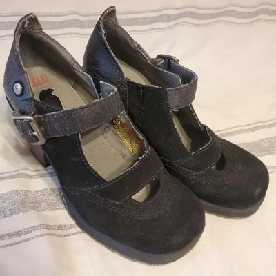 Sandalia London Underground Vintage Años 90 Cuero Plataforma Madera Tacón Grueso Talla:6.5 Foto 1 de 4