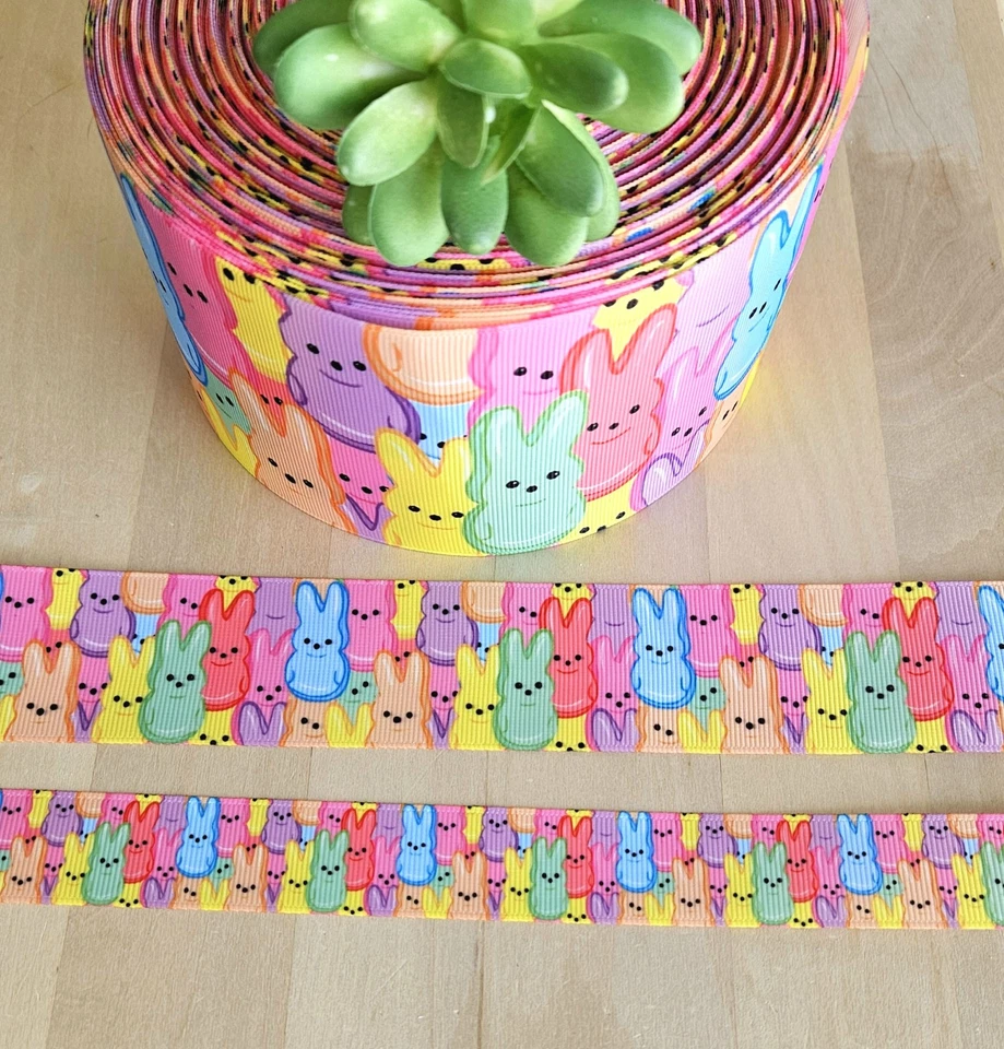 5/8, 7/8, 1.5 & 3" (1 YD) Peeps Grosgrain Ribbon Easter Bunny Rabbit - Image 1 of 1